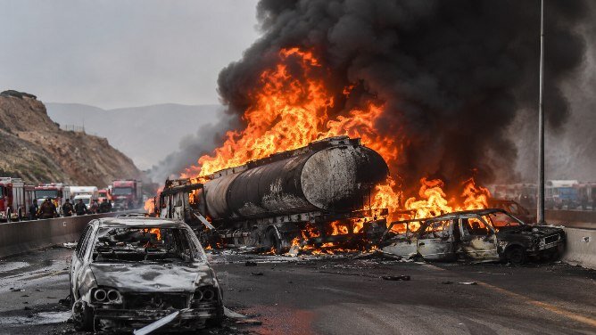 تانکر حامل مواد سوختی در محور همدان ـ سنندج دچار حریق شد