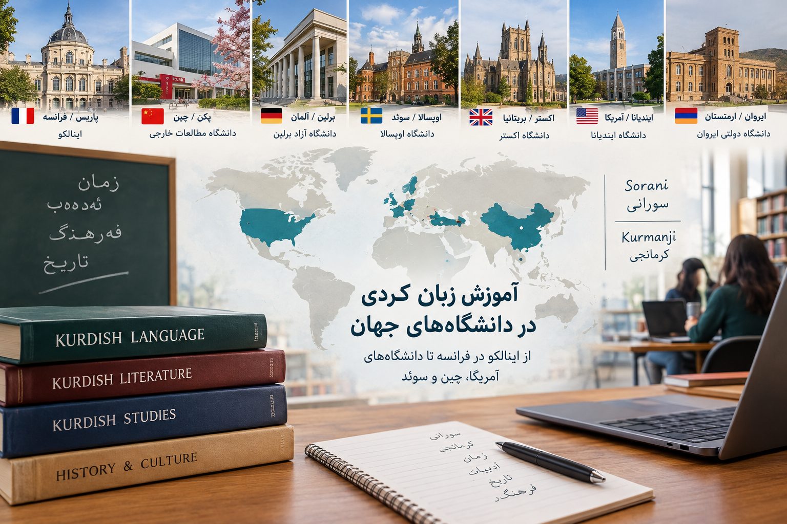 گستره آموزش زبان و ادبیات کردی در دانشگاه‌های جهان